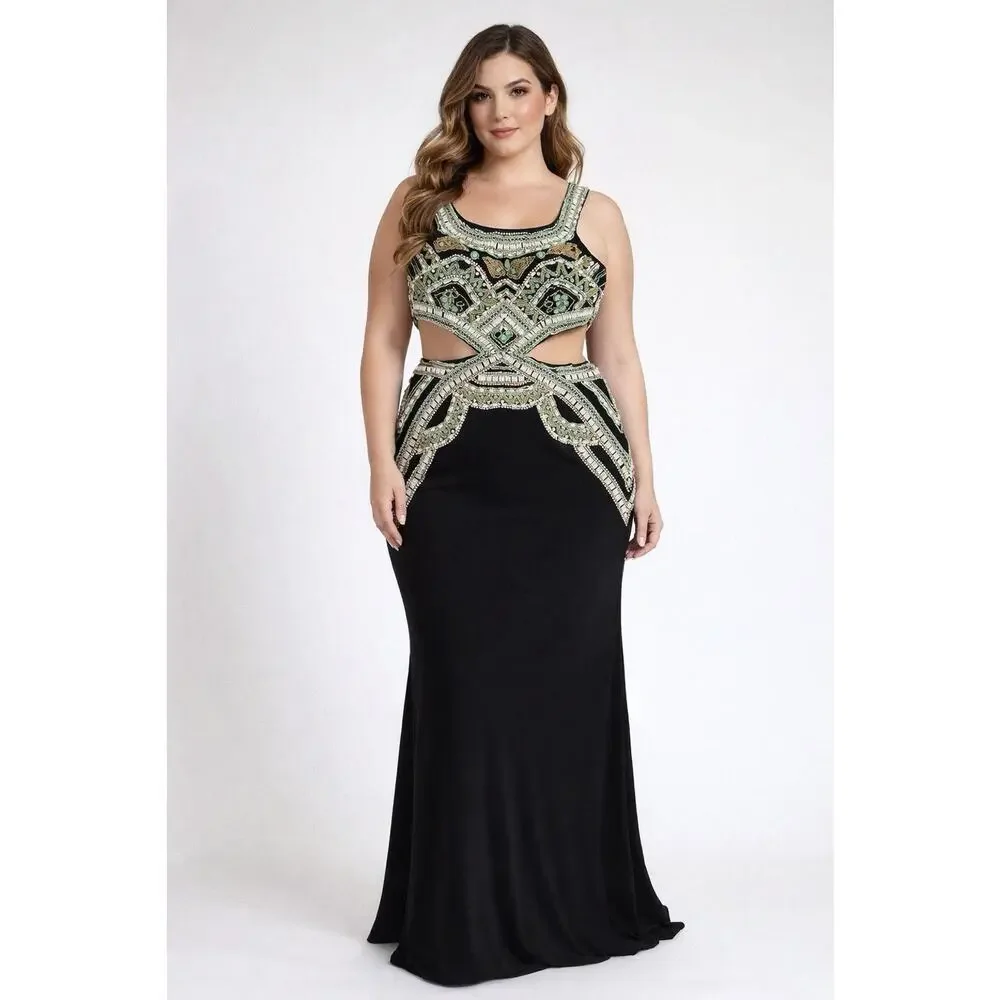 Sherri Hill Dresses | Sherri Hill Beaded Cutout Evening Gown Black Gold Mint Formal Prom Dress Size 10 | Color: Black/Green | Size: 10 | Pm-14191068's